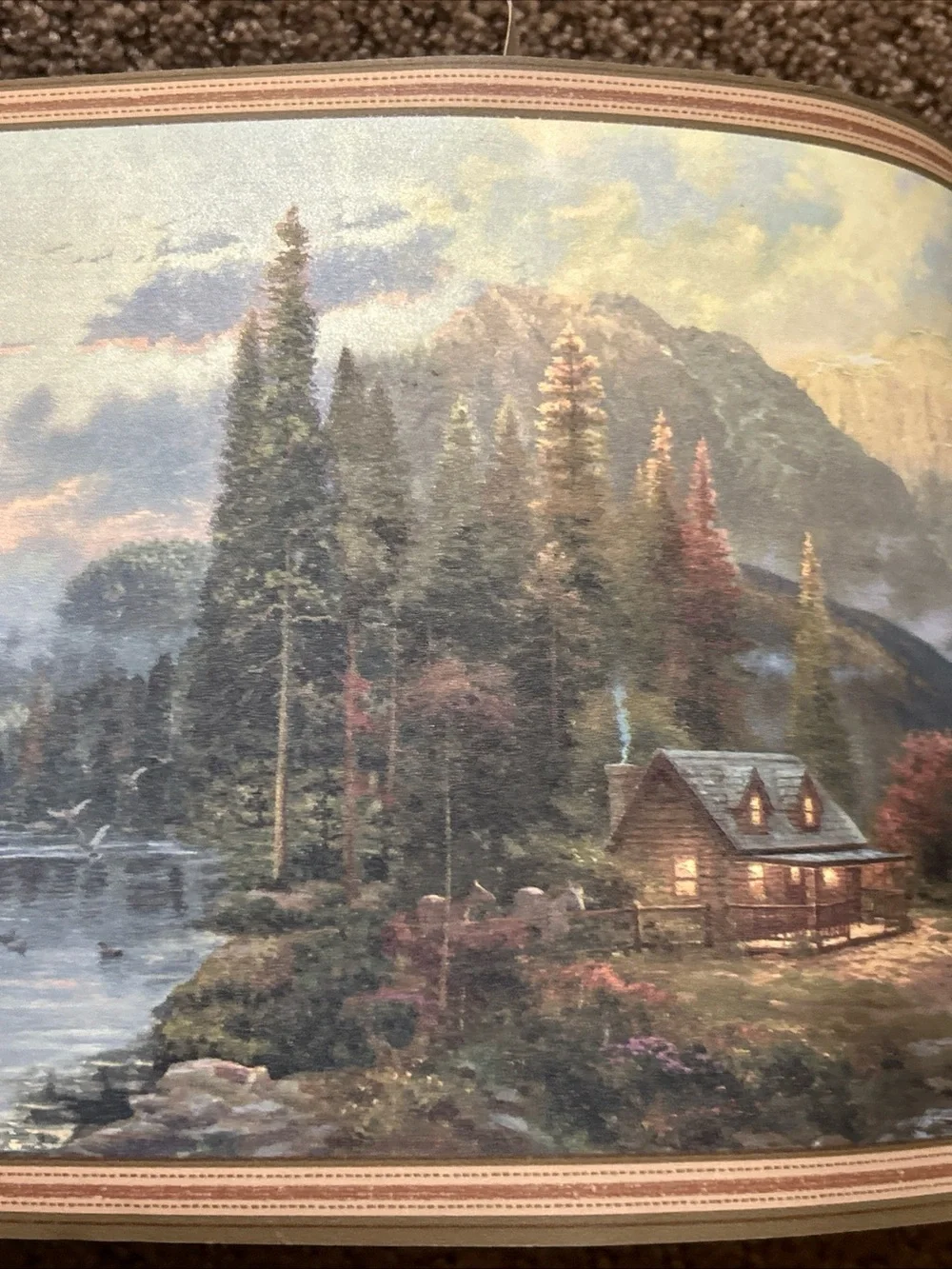 Thomas Kinkade “Painter Of Light” Wallpaper Border Cabin Water Mountains Trees
